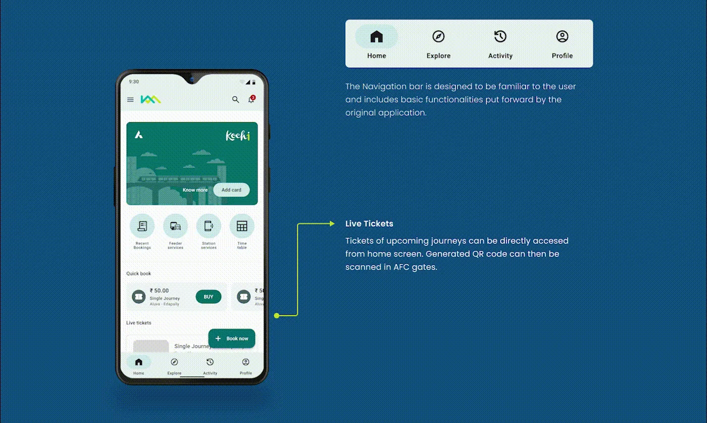 Animated Kochi 1 primary navigation and home interactions